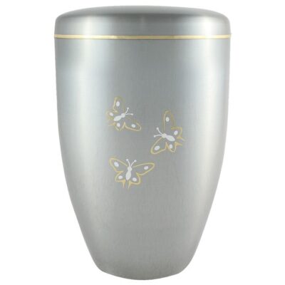 Urne grise papillons blanc et or