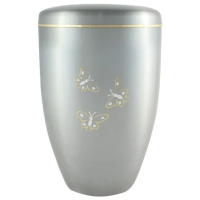 Urne grise papillons blanc et or