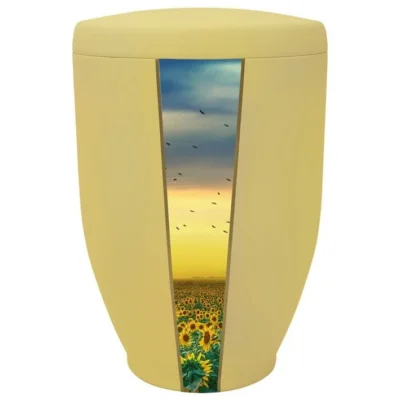 Urne jaune décor fleurs
